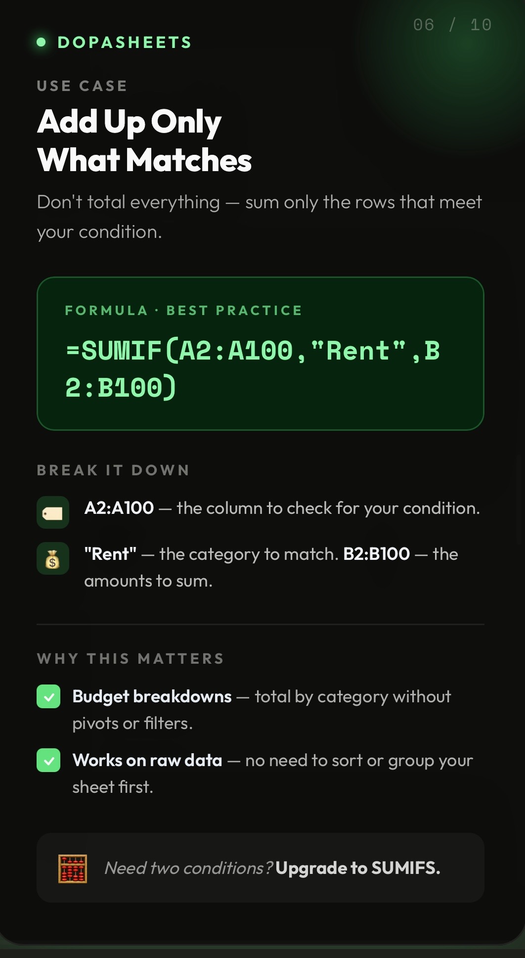 DopaSheets tip: SUMIF